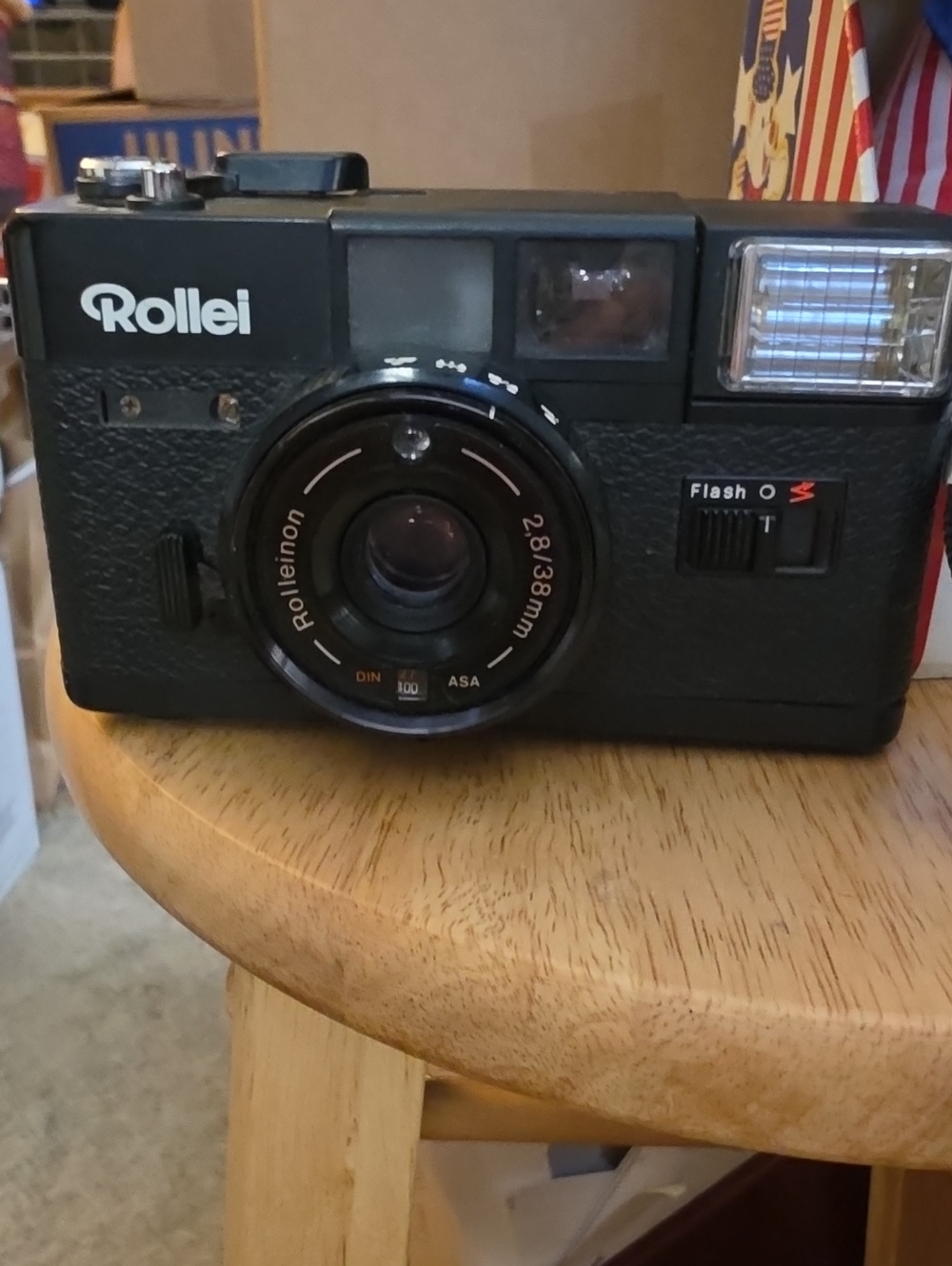 35mm Film Camera in Black with Built-in Flash